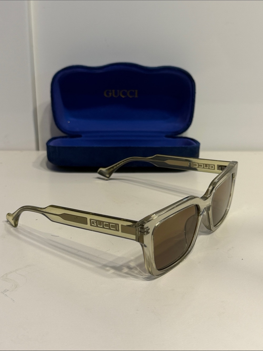 Gucci Men's Translucent Beige Frame Sunglasses GG